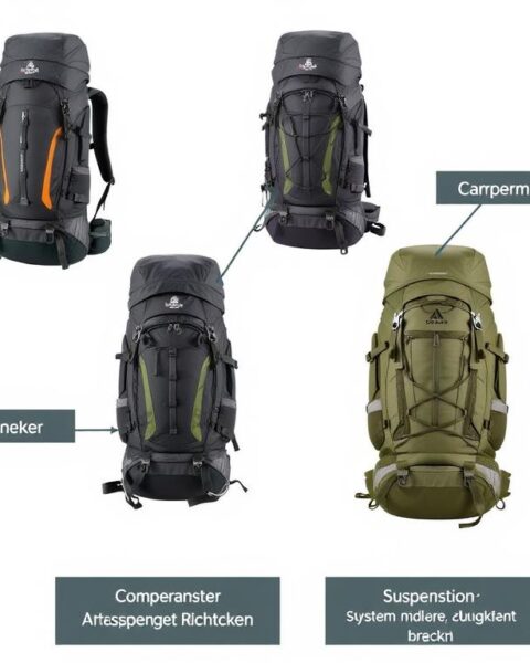 Verschiedene Rucksäcke für Backpacking Urlaub mit ihren wichtigsten Merkmalen