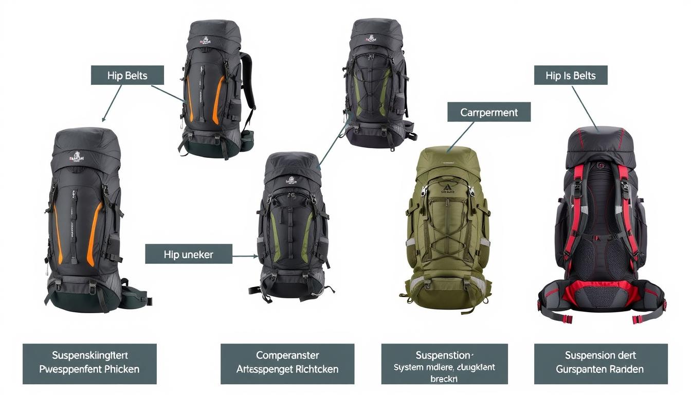 Verschiedene Rucksäcke für Backpacking Urlaub mit ihren wichtigsten Merkmalen